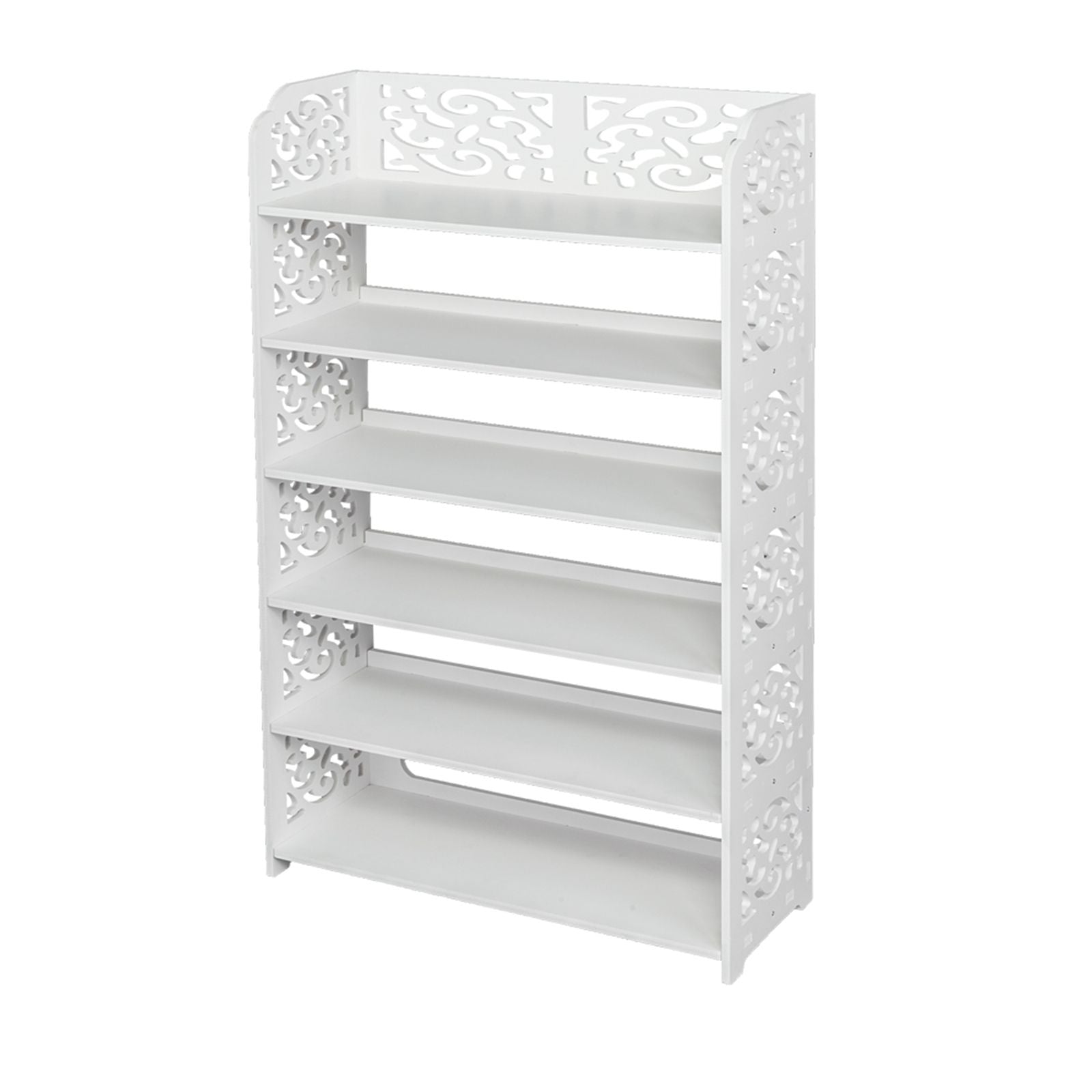 Wood-plastic Board Six Tiers Carved Shoe Rack White - Close-up of Material