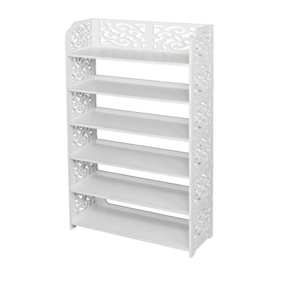 Wood-plastic Board Six Tiers Carved Shoe Rack White - Close-up of Material
