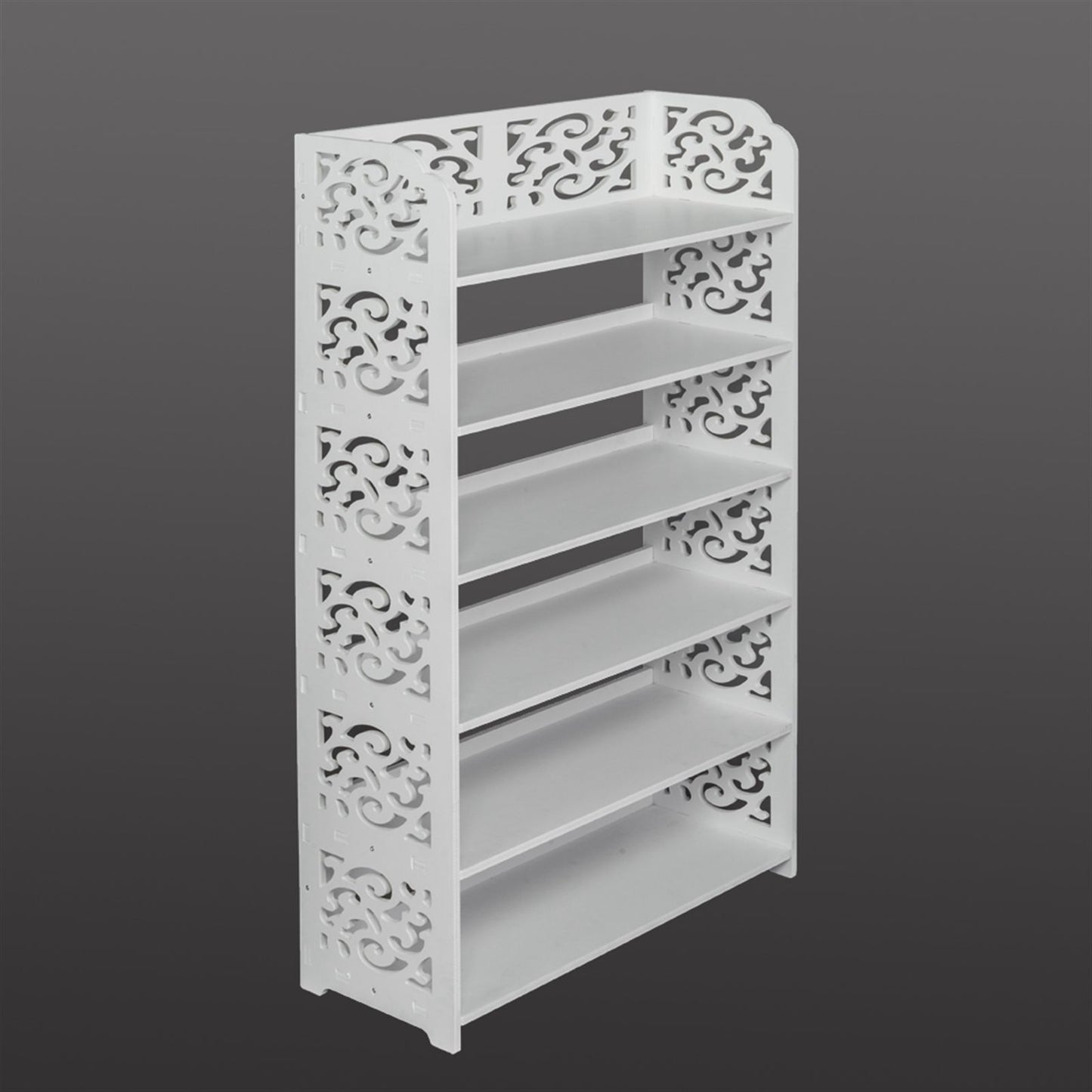 Wood-plastic Board Six Tiers Carved Shoe Rack White B image 16