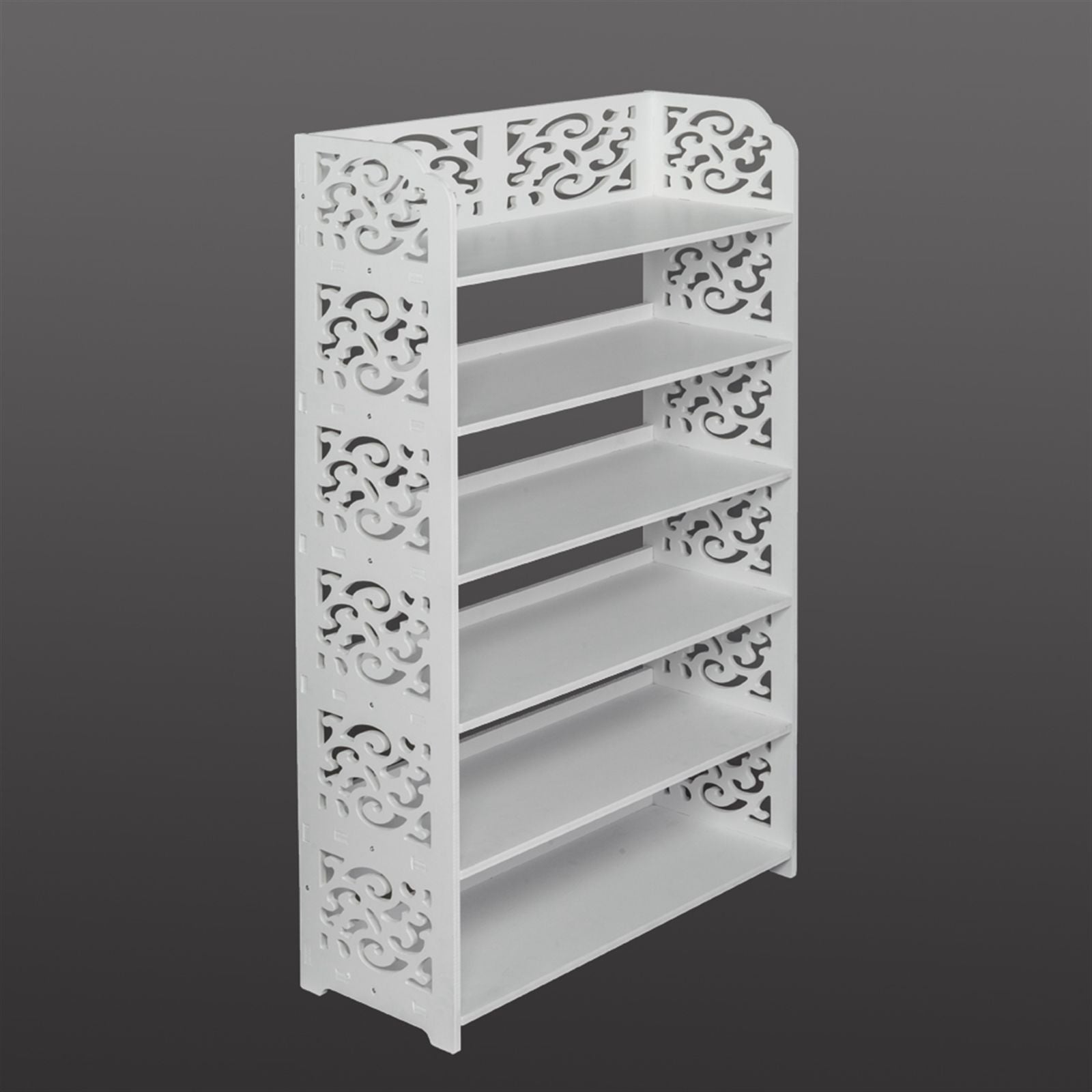 Wood-plastic Board Six Tiers Carved Shoe Rack White B image 16