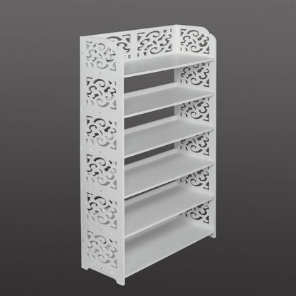 Wood-plastic Board Six Tiers Carved Shoe Rack White B image 16