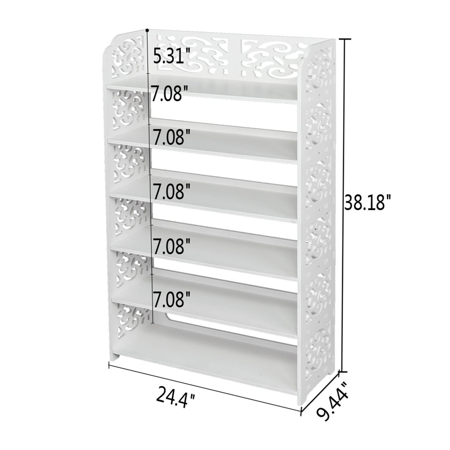 Wood-plastic Board Six Tiers Carved Shoe Rack White - Dimensions