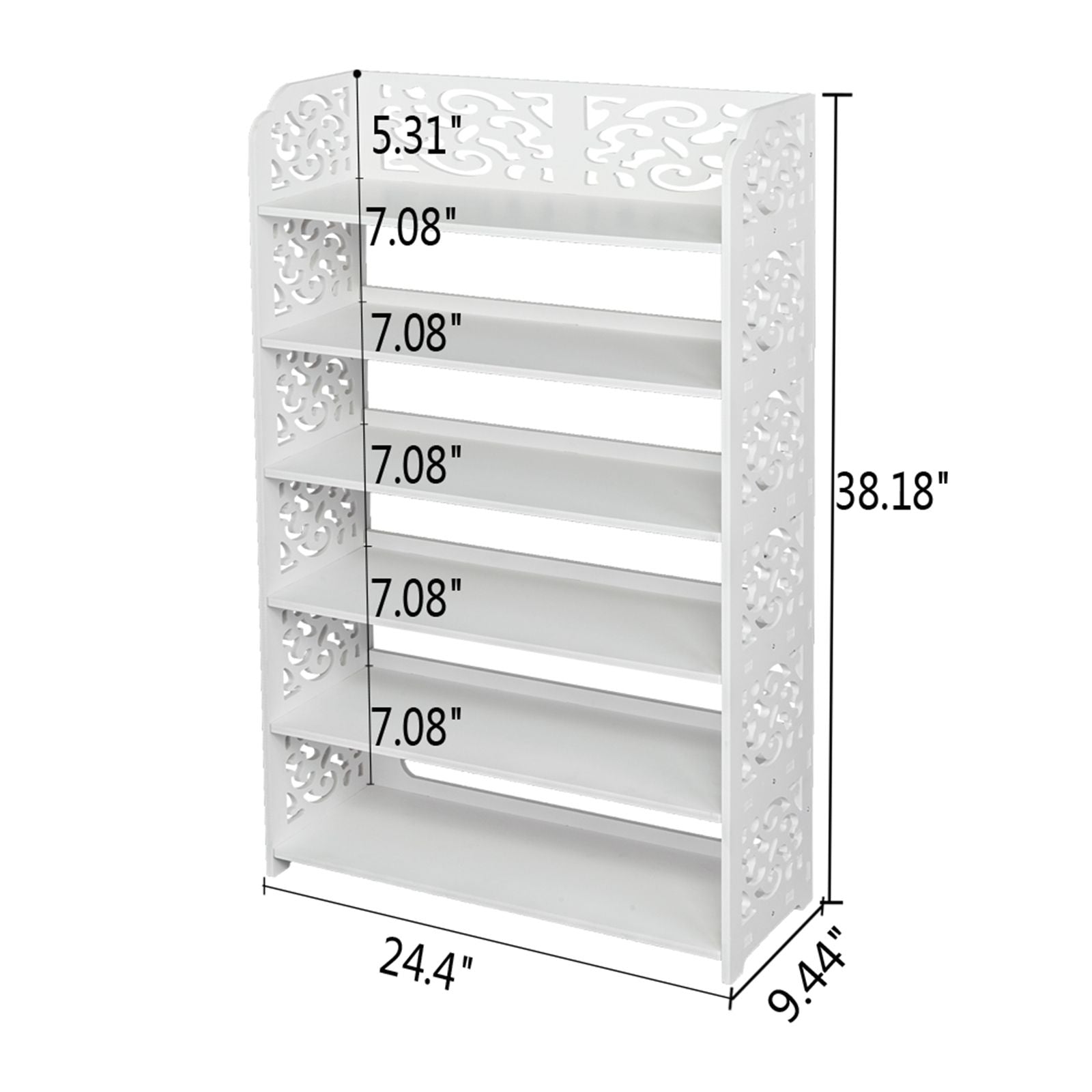 Wood-plastic Board Six Tiers Carved Shoe Rack White - Dimensions