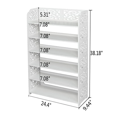 Wood-plastic Board Six Tiers Carved Shoe Rack White - Dimensions