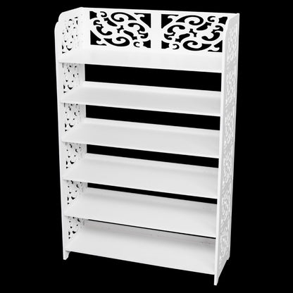 Wood-plastic Board Six Tiers Carved Shoe Rack White - Side View
