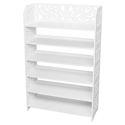 Wood-plastic Board Six Tiers Carved Shoe Rack White - Detail of Carved Design
