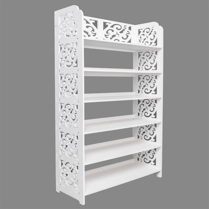 Wood-plastic Board Six Tiers Carved Shoe Rack White - Front View