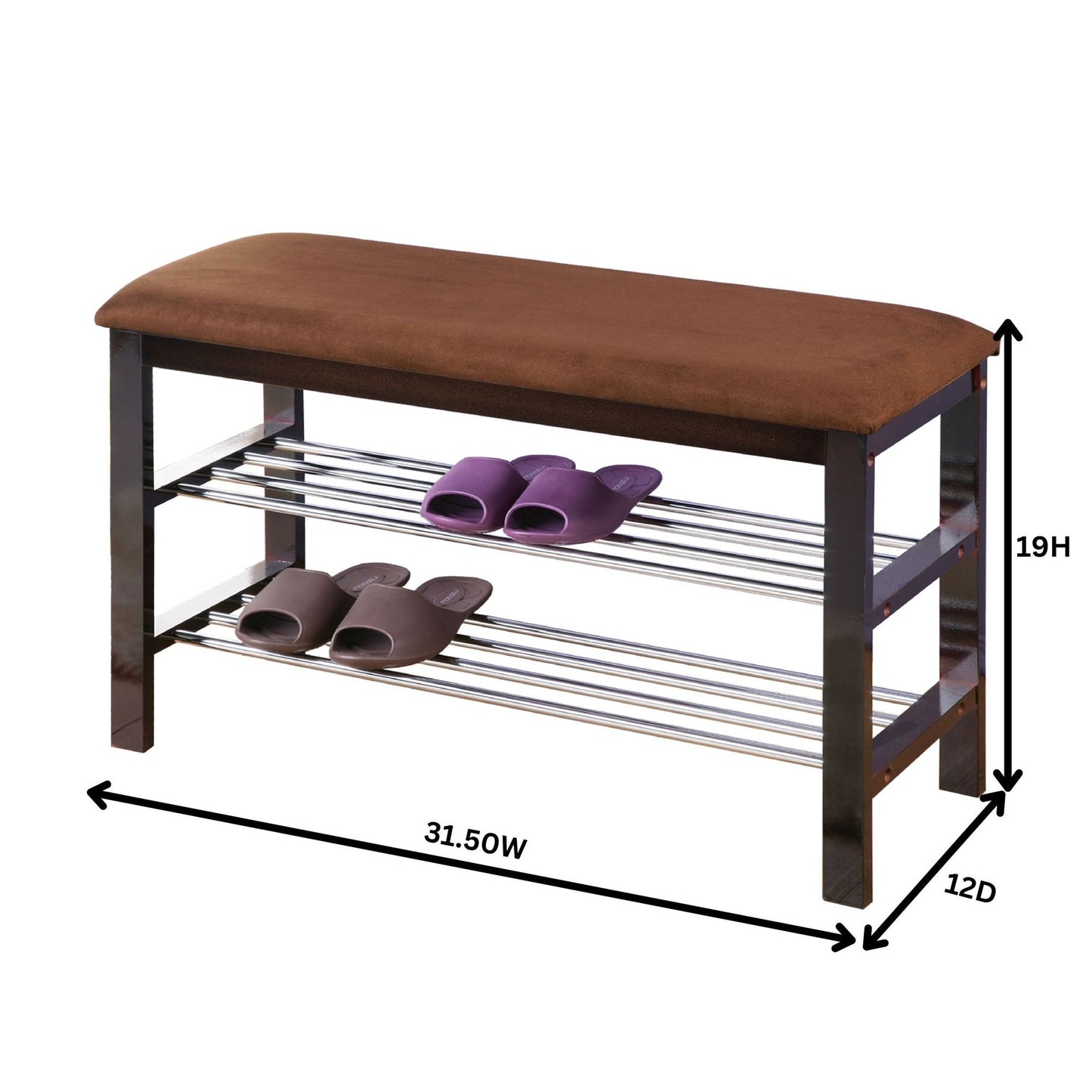 Wood Shoe Bench with Chocolate Microfiber Seat, Espresso image 6
