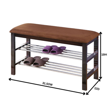 Wood Shoe Bench with Chocolate Microfiber Seat, Espresso image 6