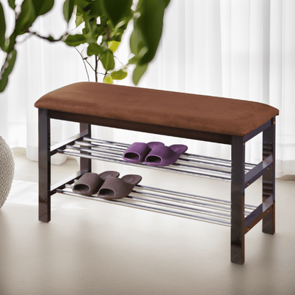 Wood Shoe Bench with Chocolate Microfiber Seat, Espresso image 2