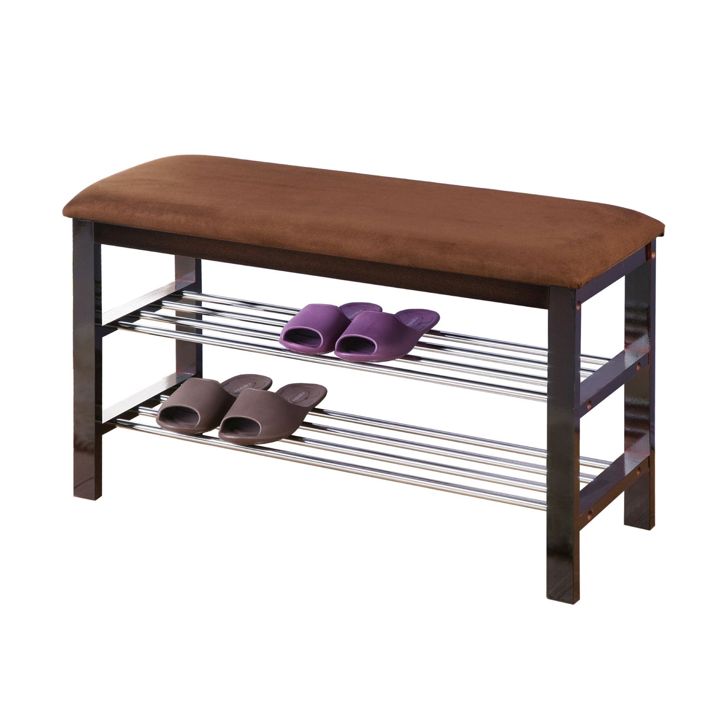 Wood Shoe Bench with Chocolate Microfiber Seat, Espresso image 3