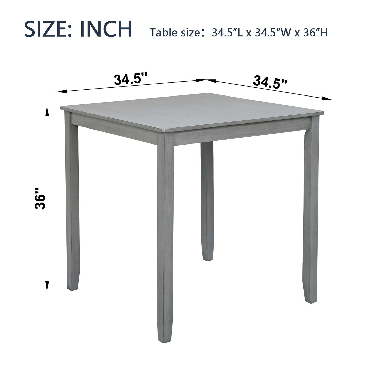 Wooden Dining Square Table, Kitchen Table for Small Space, 4 Person Counter Height Table, Gray,
ONLY THE TABLE image 6