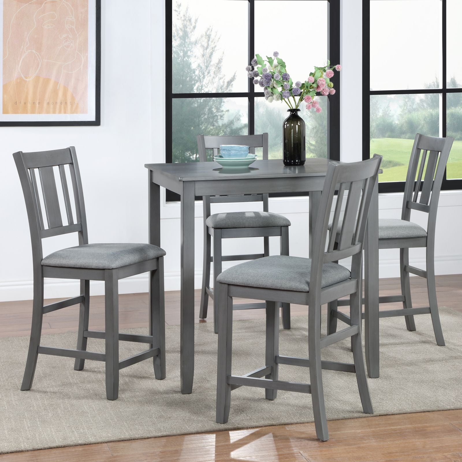 Wooden Dining Square Table, Kitchen Table for Small Space, 4 Person Counter Height Table, Gray,
ONLY THE TABLE image 3