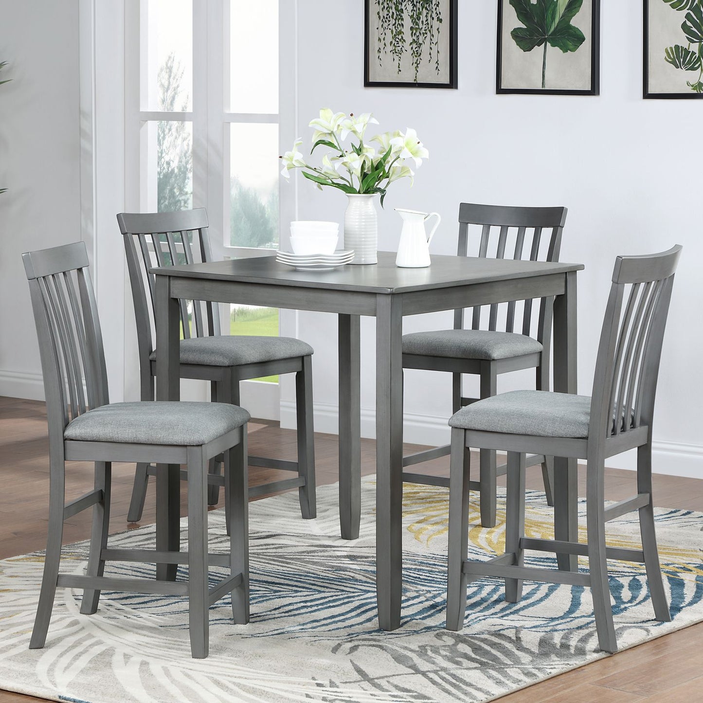 Wooden Dining Square Table, Kitchen Table for Small Space, 4 Person Counter Height Table, Gray,
ONLY THE TABLE image 2