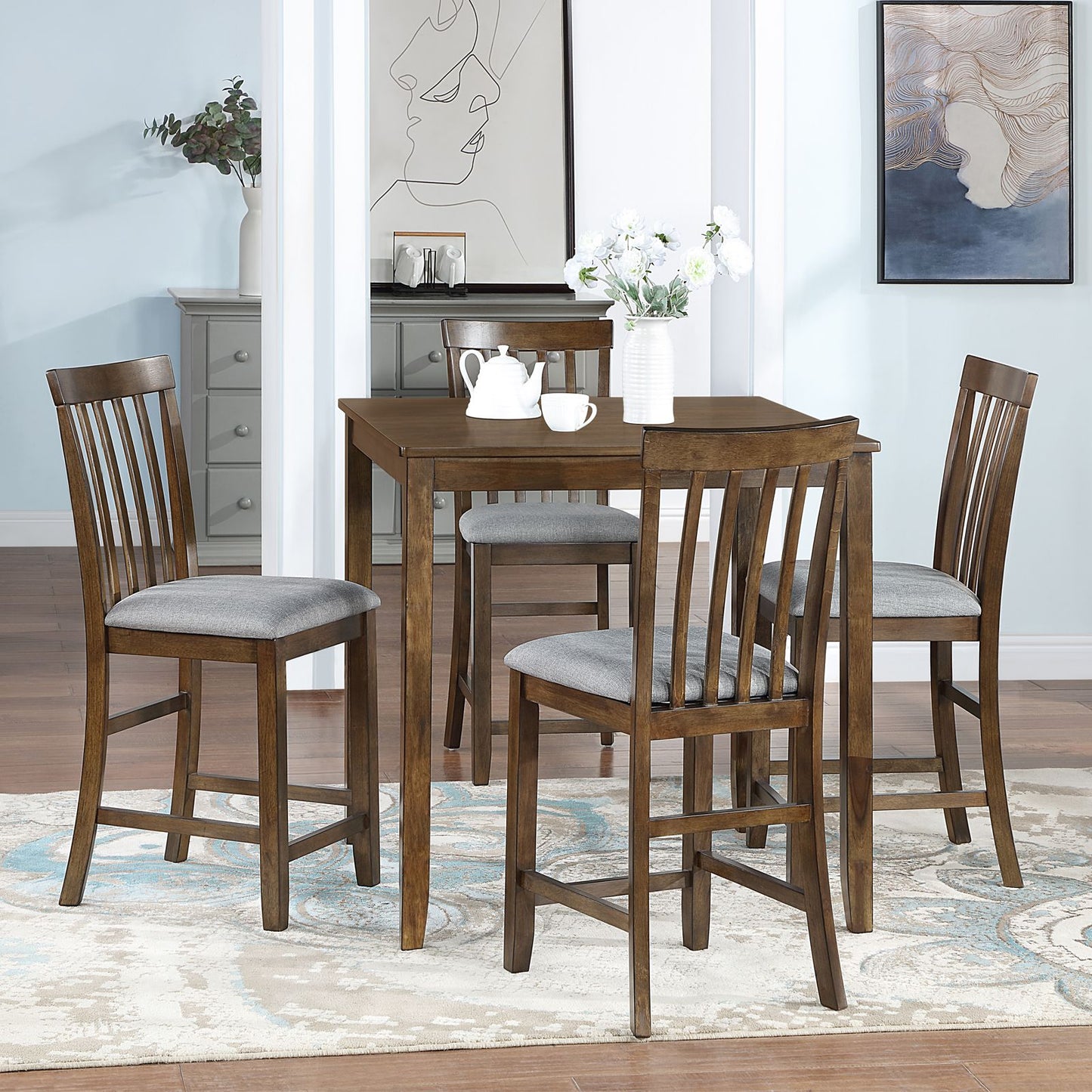 Wooden Dining Square Table, Kitchen Table for Small Space, 4 Person Counter Height Table, Walnut
ONLY THE TABLE image 3
