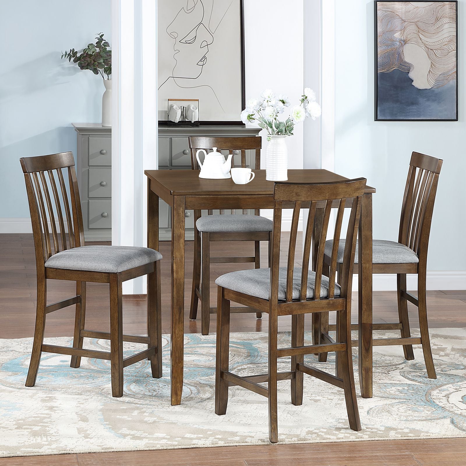 Wooden Dining Square Table, Kitchen Table for Small Space, 4 Person Counter Height Table, Walnut
ONLY THE TABLE image 3