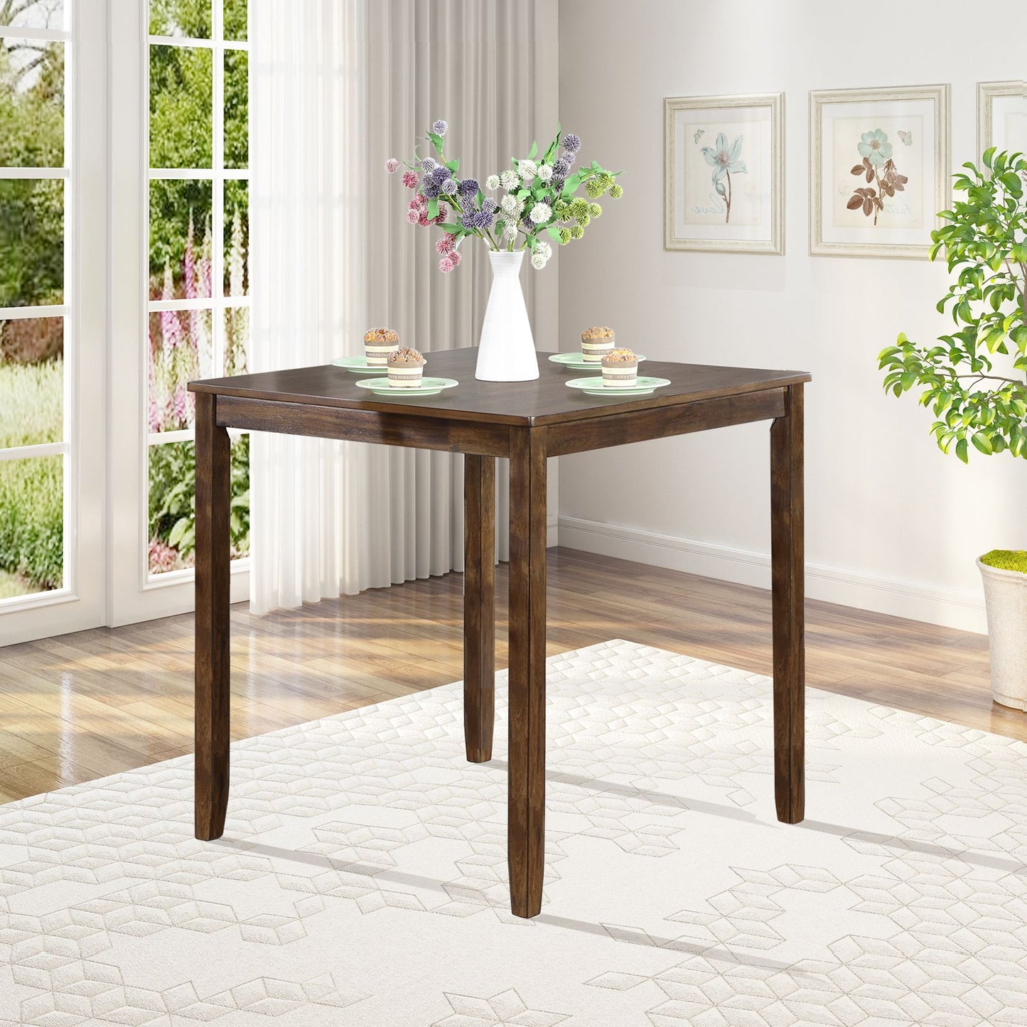 Wooden Dining Square Table, Kitchen Table for Small Space, 4 Person Counter Height Table, Walnut
ONLY THE TABLE image 1