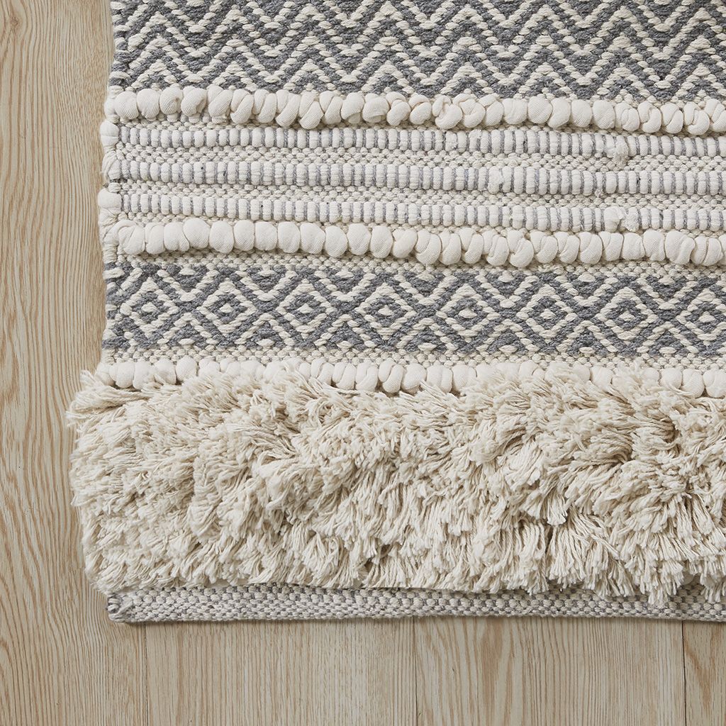 Woven Texture Stripe Bath Rug Grey 20x32" image 8