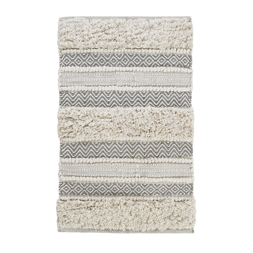 Woven Texture Stripe Bath Rug Grey 20x32" image 10