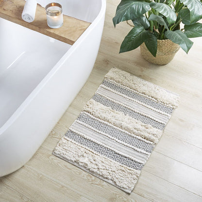 Woven Texture Stripe Bath Rug Grey 20x32" image 12