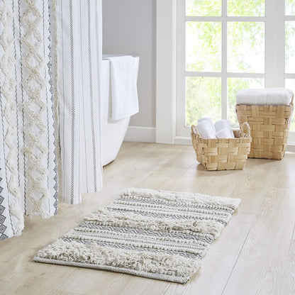Woven Texture Stripe Bath Rug Grey 20x32" image 1