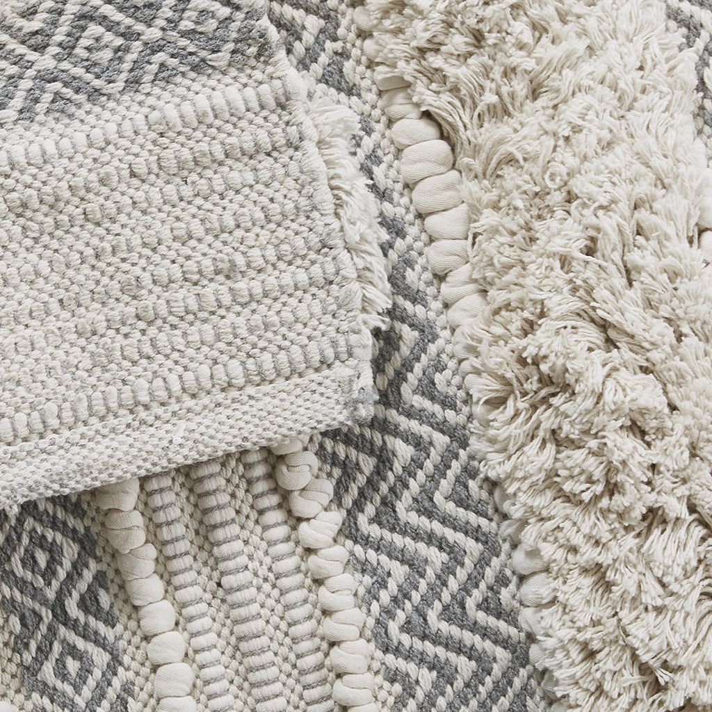Woven Texture Stripe Bath Rug Grey 20x32" image 3