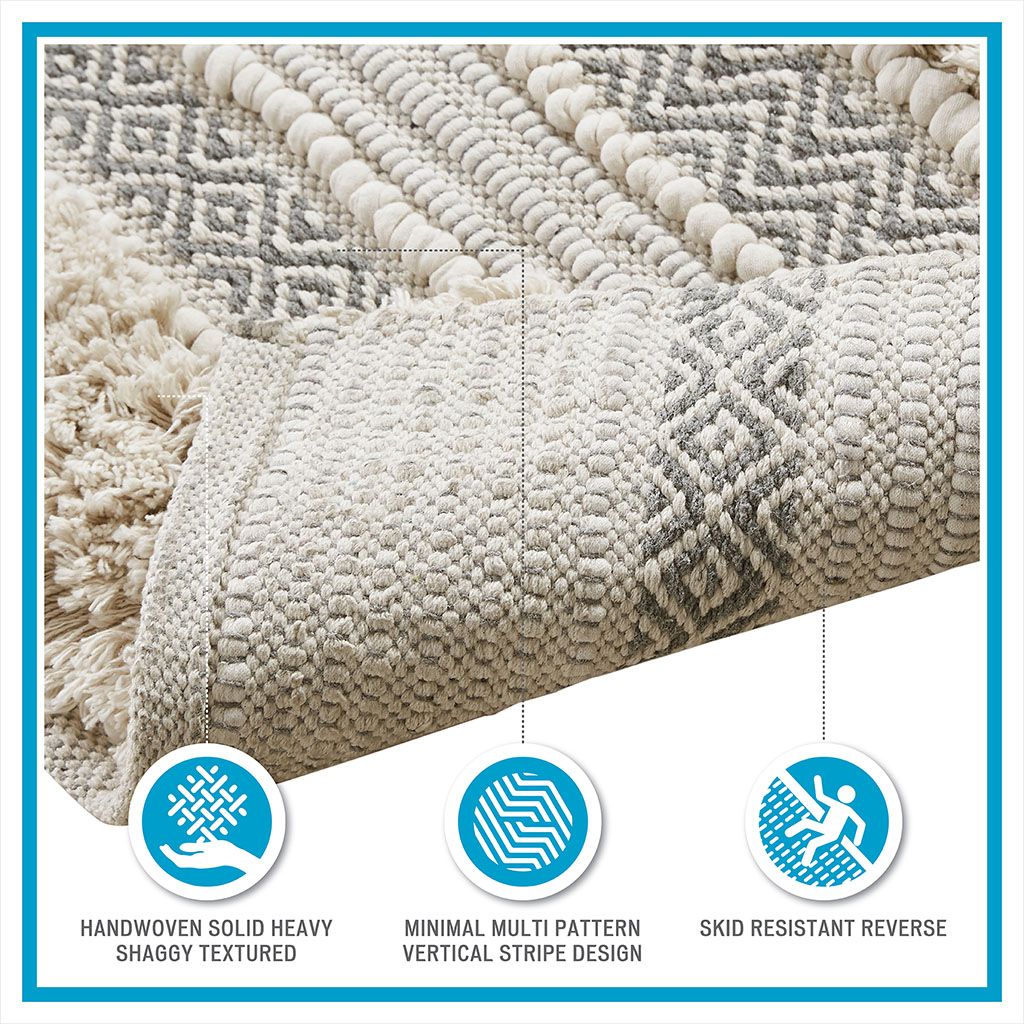 Woven Texture Stripe Bath Rug Grey 20x32" image 4
