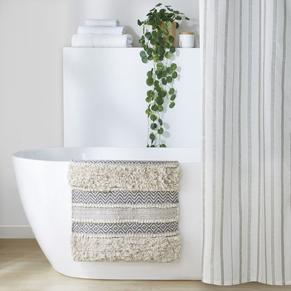 Woven Texture Stripe Bath Rug Grey 20x32" image 5