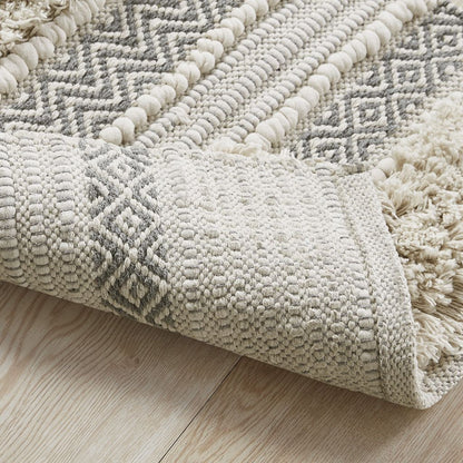 Woven Texture Stripe Bath Rug Grey 20x32" image 2