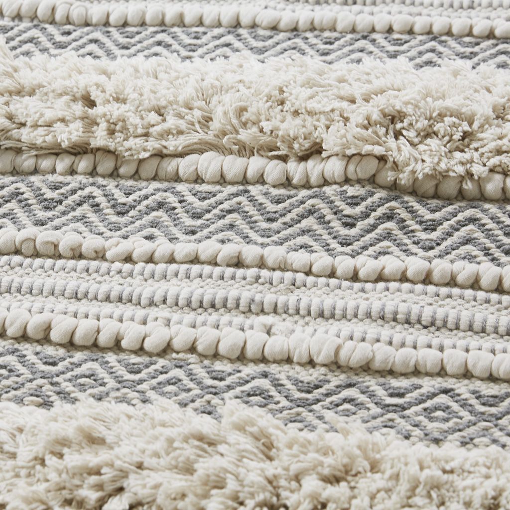 Woven Texture Stripe Bath Rug Grey 20x32" image 7