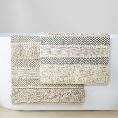 Woven Texture Stripe Bath Rug Grey 20x32" image 11