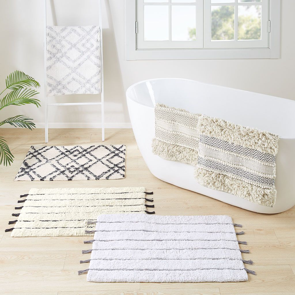 Woven Texture Stripe Bath Rug Natural 20x32" image 8