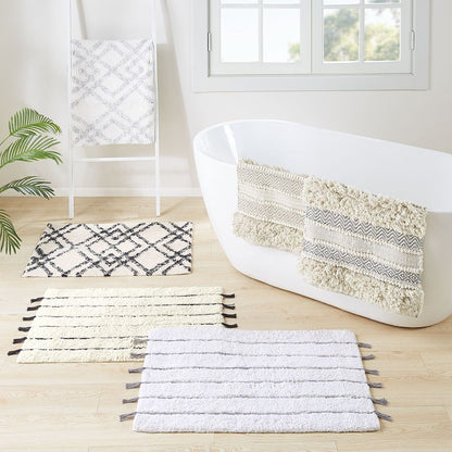 Woven Texture Stripe Bath Rug Natural 20x32" image 8