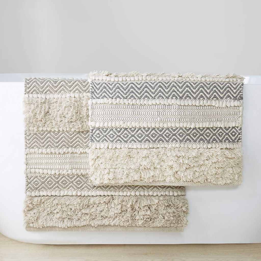 Woven Texture Stripe Bath Rug Natural 20x32" image 9