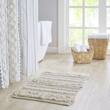 Woven Texture Stripe Bath Rug Natural 20x32" image 1