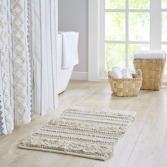 Woven Texture Stripe Bath Rug Natural 20x32" image 1