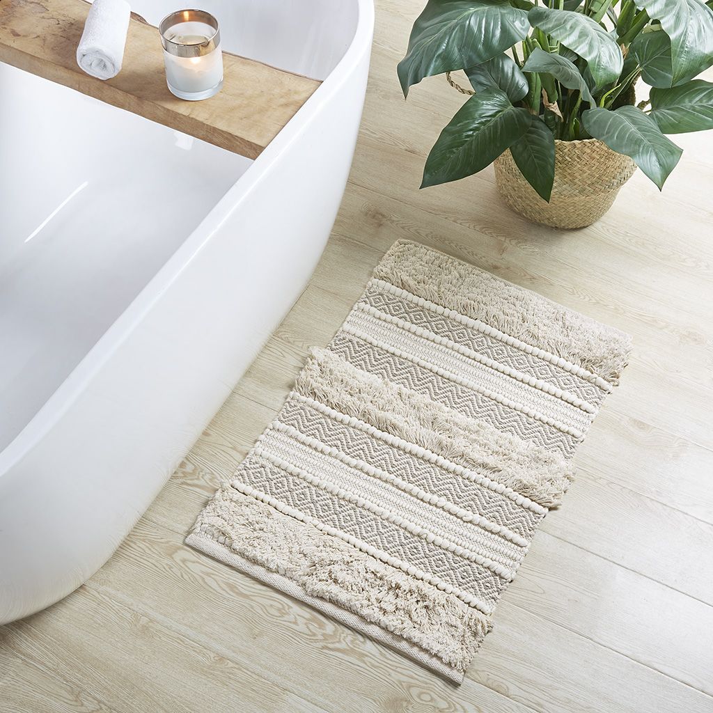 Woven Texture Stripe Bath Rug Natural 20x32" image 5