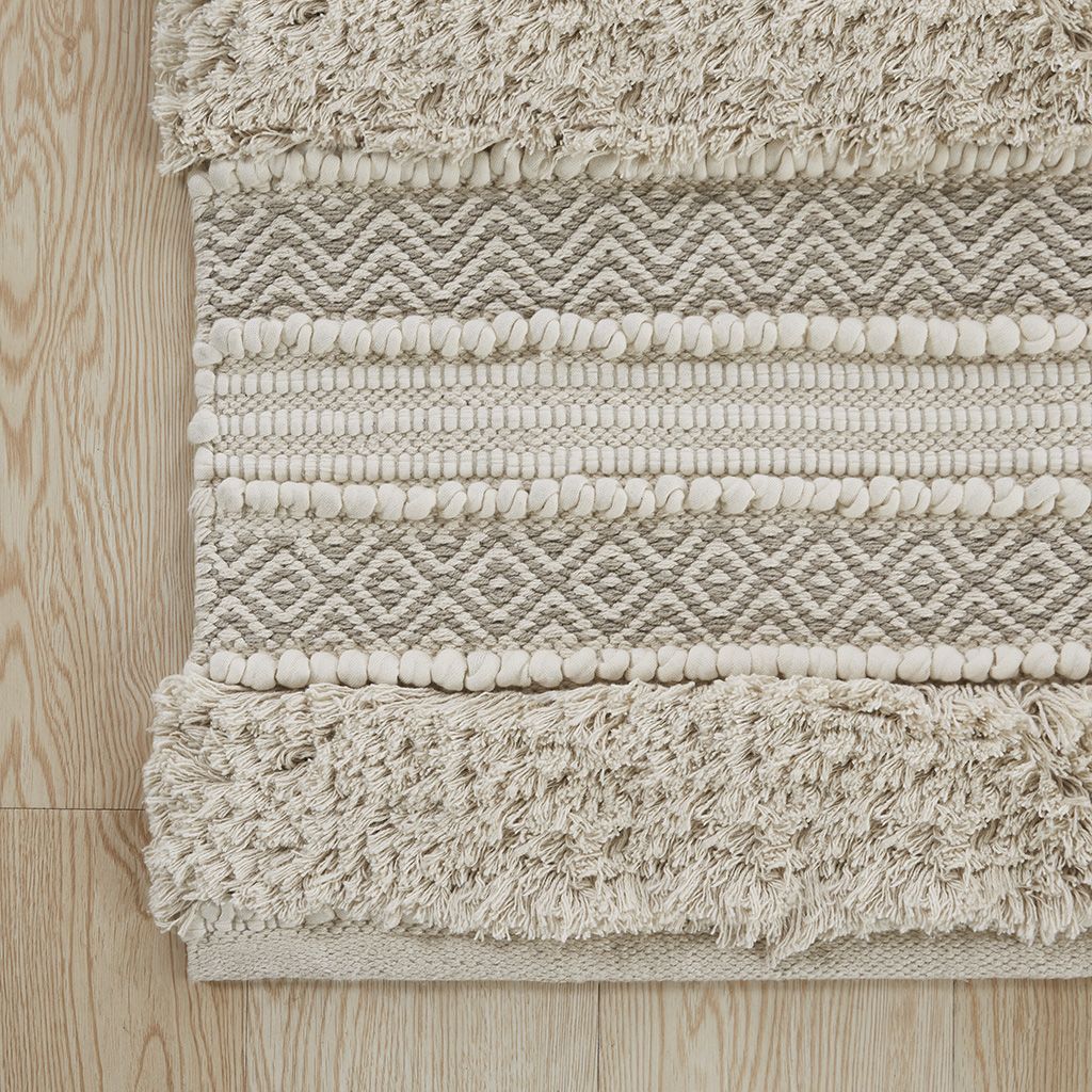 Woven Texture Stripe Bath Rug Natural 20x32" image 2