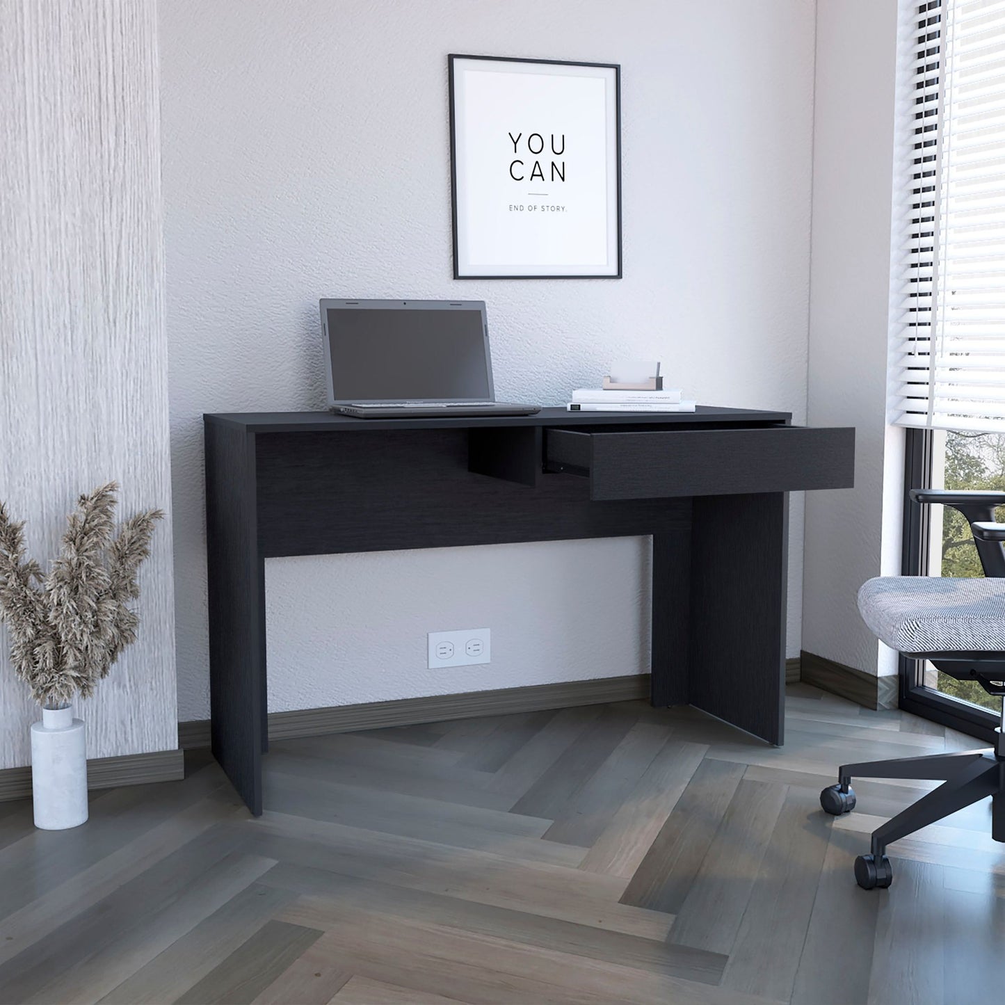 Writing Computer Desk with One Drawer, Black image 2