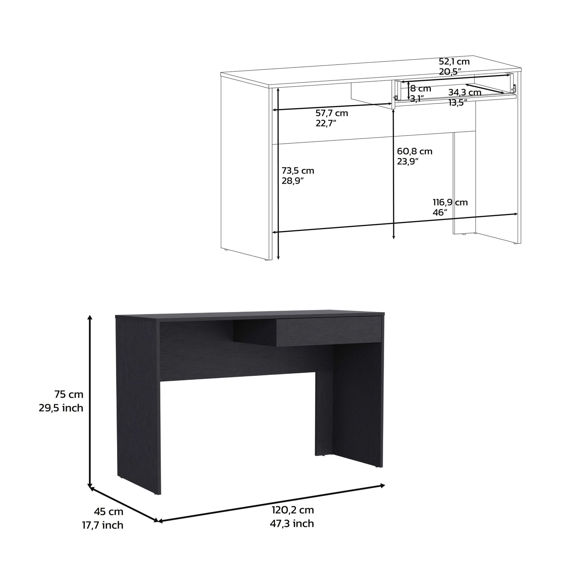 Writing Computer Desk with One Drawer, Black image 7