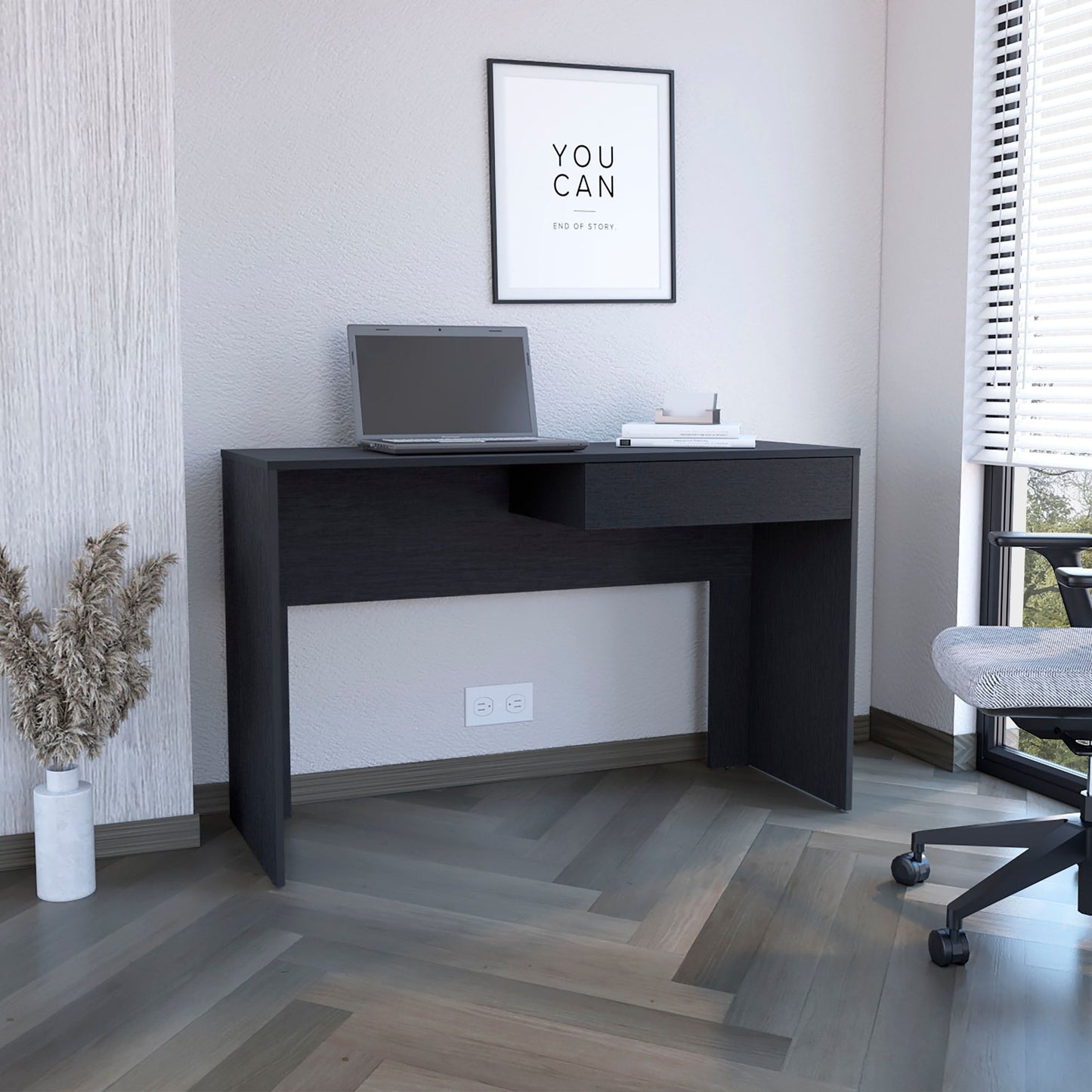 Writing Computer Desk with One Drawer, Black image 1
