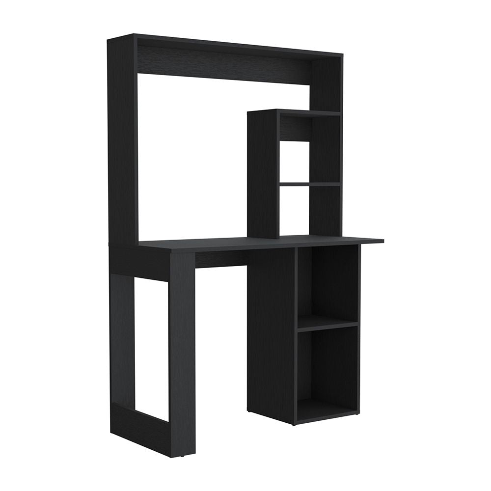 Writing Computer Desk with Storage Shelves and Hutch, Black image 5