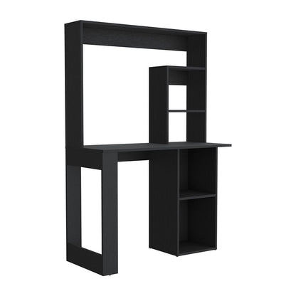 Writing Computer Desk with Storage Shelves and Hutch, Black image 5