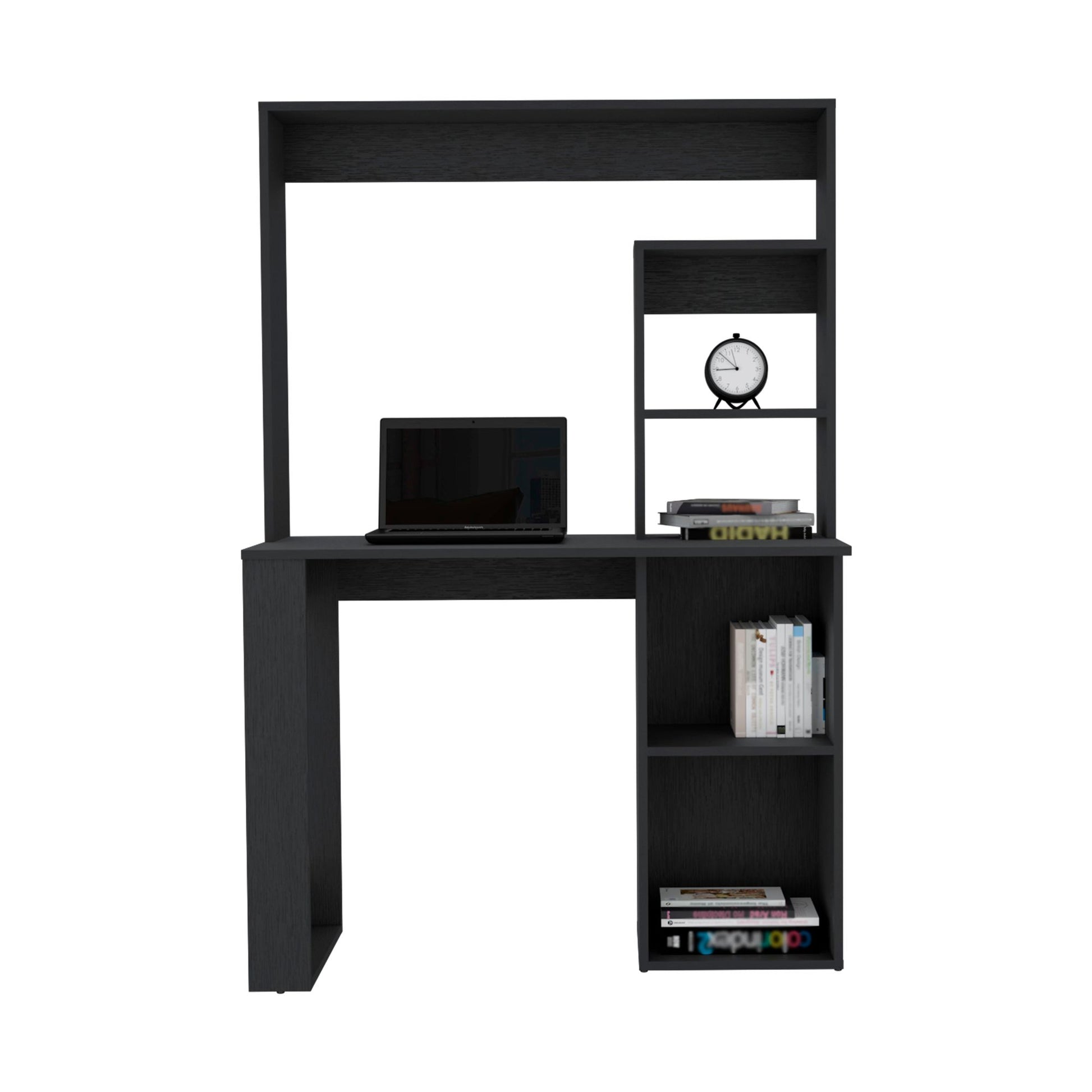 Writing Computer Desk with Storage Shelves and Hutch, Black image 2