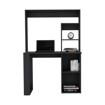 Writing Computer Desk with Storage Shelves and Hutch, Black image 2