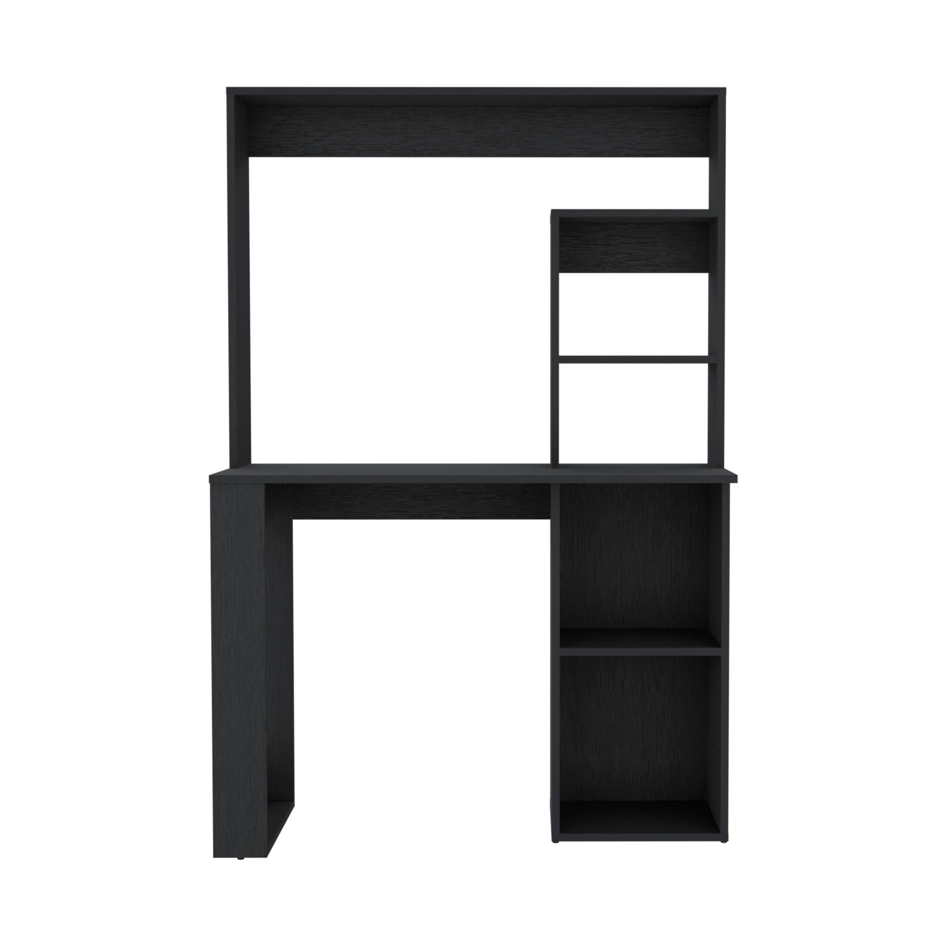 Writing Computer Desk with Storage Shelves and Hutch, Black image 3