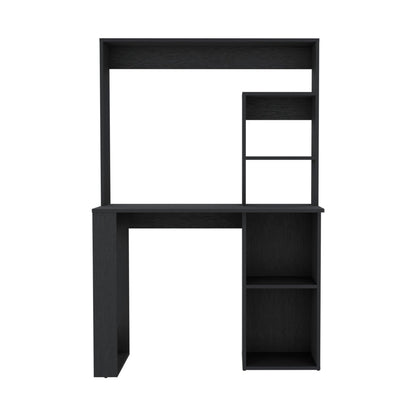 Writing Computer Desk with Storage Shelves and Hutch, Black image 3
