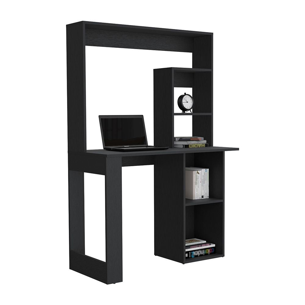 Writing Computer Desk with Storage Shelves and Hutch, Black image 4