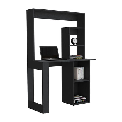 Writing Computer Desk with Storage Shelves and Hutch, Black image 4