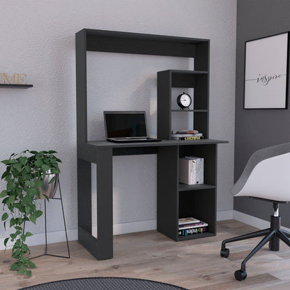 Writing Computer Desk with Storage Shelves and Hutch, Black image 1